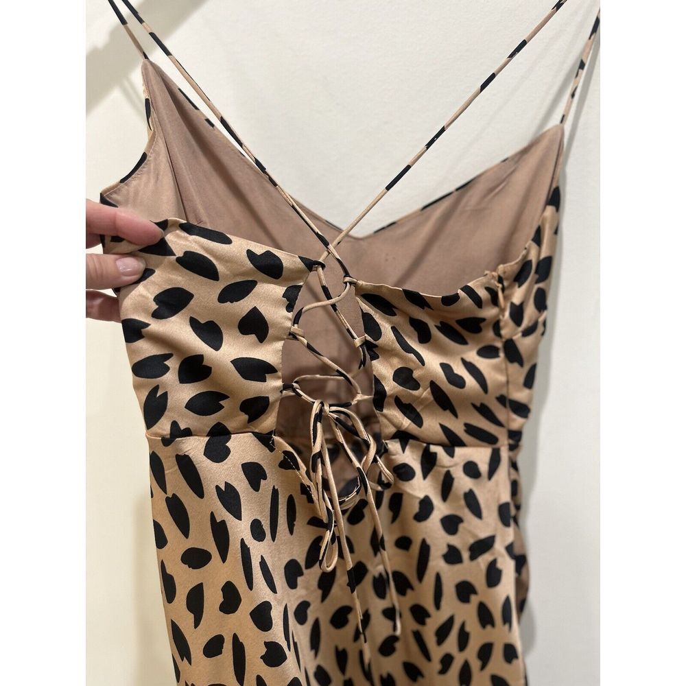 Hello Molly Beige Slip Midi Dress with Black Leaf Print - Picture 4 of 8
